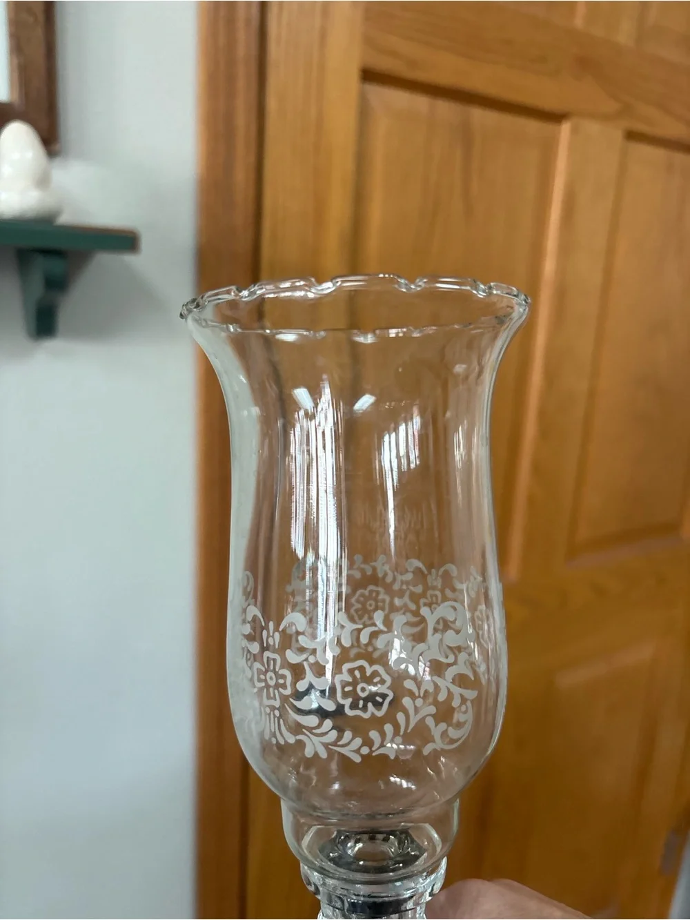 Clear Decorative Etched Glass Pedestal Candle Holder